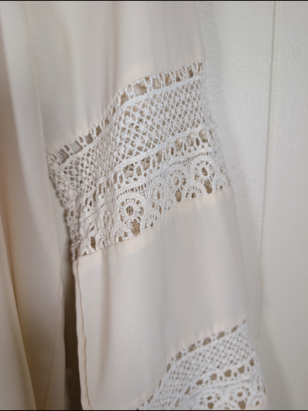 Adiva Ivory Lace Trim Boho Peasant Blouse Women’s Large Bell Sleeve Cream Top - Picture 5 of 13